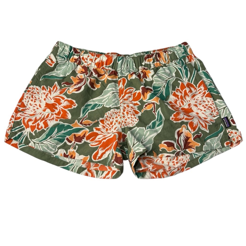 Patagonia Green and Orange Floral Athletic Shorts
